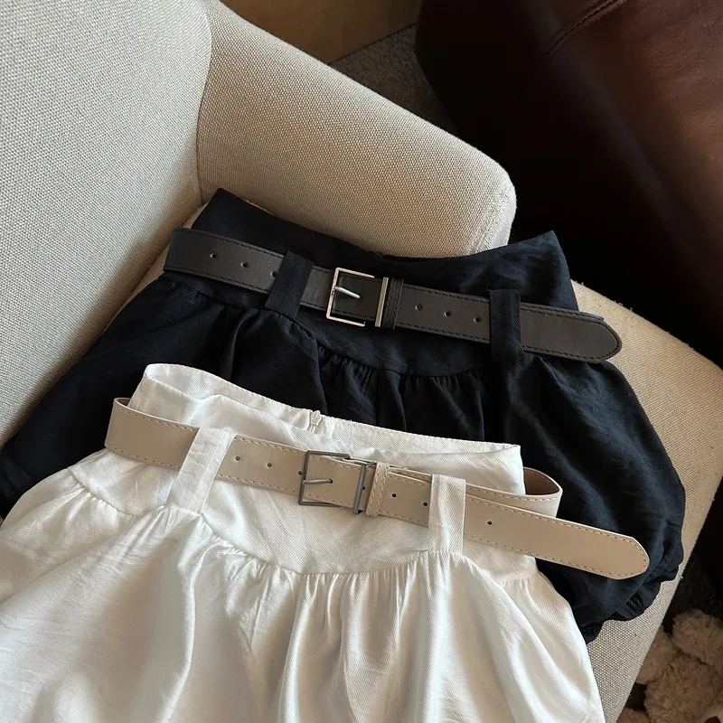 MEXZT Streetwear Belt Shorts Women Fashion Black High Waist Bud Shorts Summer Korean White Casual Design A Line Short Pants New