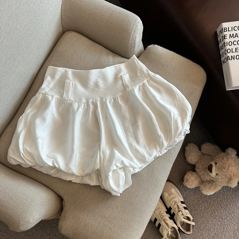 MEXZT Streetwear Belt Shorts Women Fashion Black High Waist Bud Shorts Summer Korean White Casual Design A Line Short Pants New