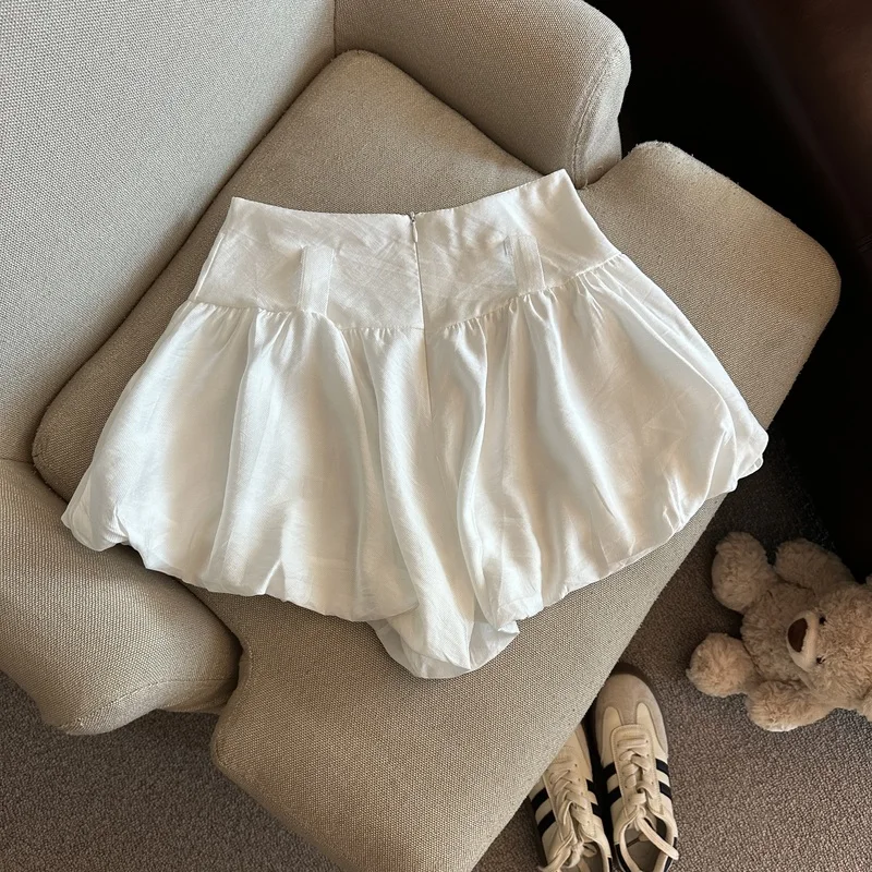 MEXZT Streetwear Belt Shorts Women Fashion Black High Waist Bud Shorts Summer Korean White Casual Design A Line Short Pants New