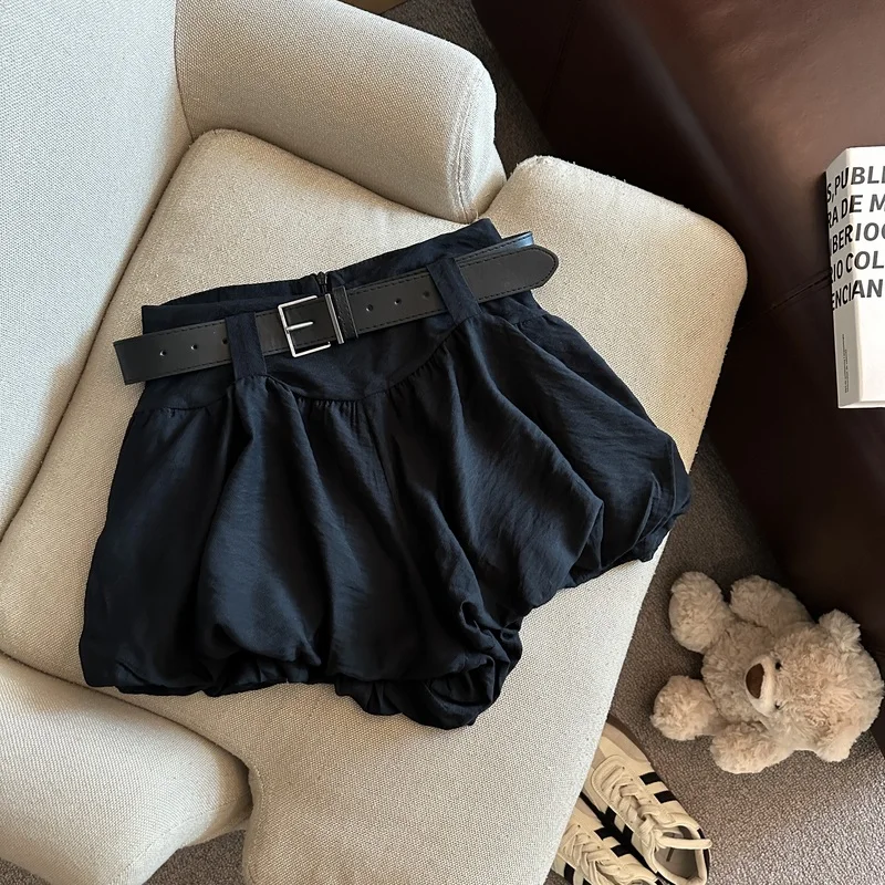 MEXZT Streetwear Belt Shorts Women Fashion Black High Waist Bud Shorts Summer Korean White Casual Design A Line Short Pants New