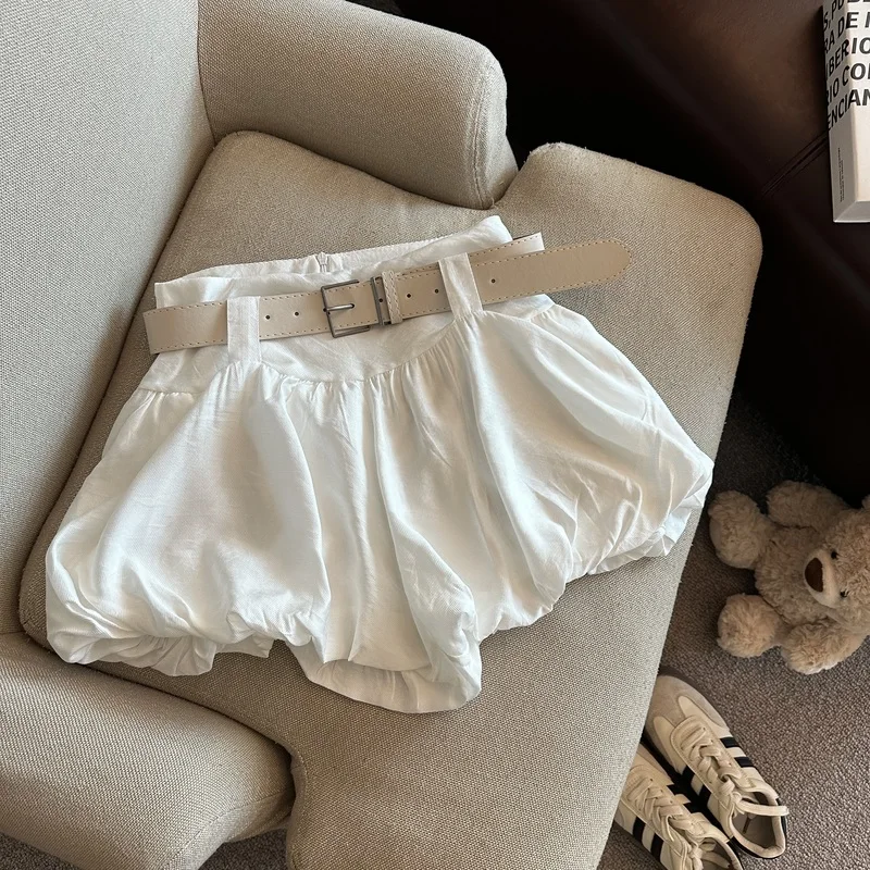 MEXZT Streetwear Belt Shorts Women Fashion Black High Waist Bud Shorts Summer Korean White Casual Design A Line Short Pants New