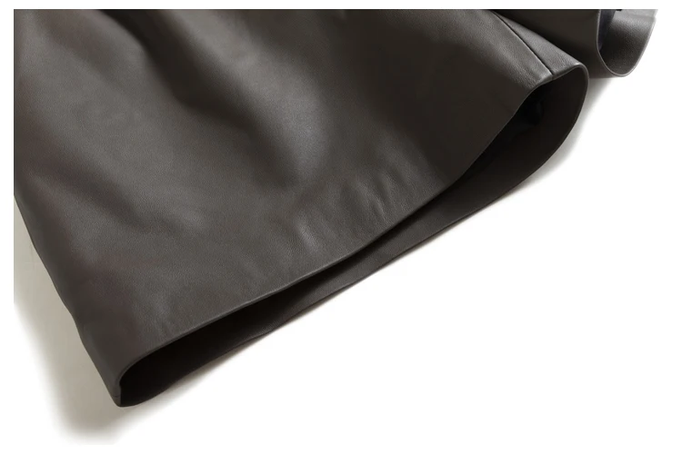 Classic Simple Imported Lambskin Shorts For Women Femme Elastic Waist Wide Leg Pocket Bermuda Leather Pants Mujer Slim Trousers