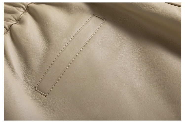 Classic Simple Imported Lambskin Shorts For Women Femme Elastic Waist Wide Leg Pocket Bermuda Leather Pants Mujer Slim Trousers