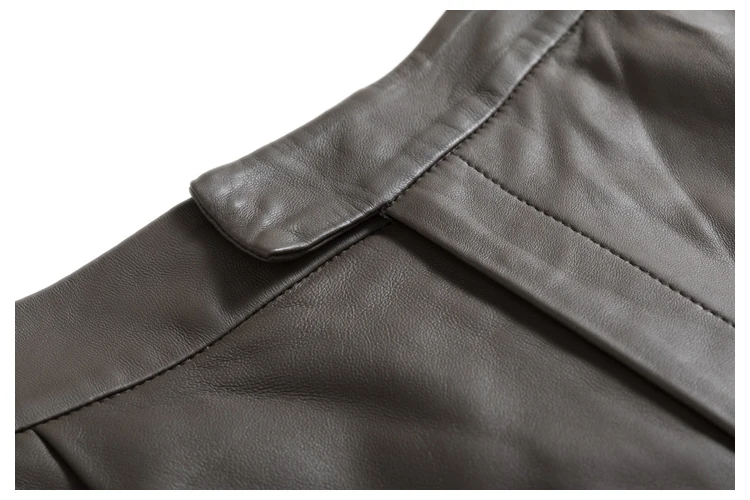 Classic Simple Imported Lambskin Shorts For Women Femme Elastic Waist Wide Leg Pocket Bermuda Leather Pants Mujer Slim Trousers