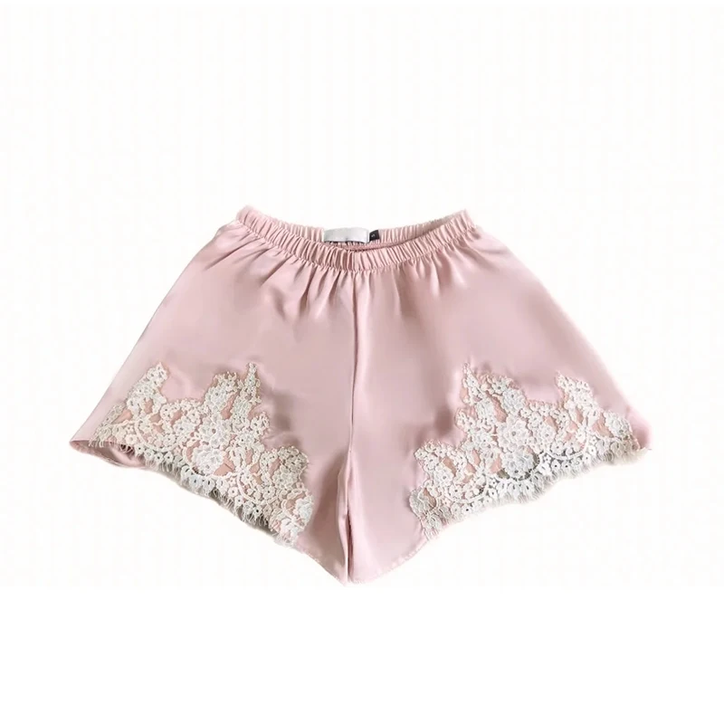 Sexy Satin Shorts Women Loose Elastic Waist Chic Fashion Solid Patchwork Lace Shorts Female 2025 Summer New Party Streetwears
