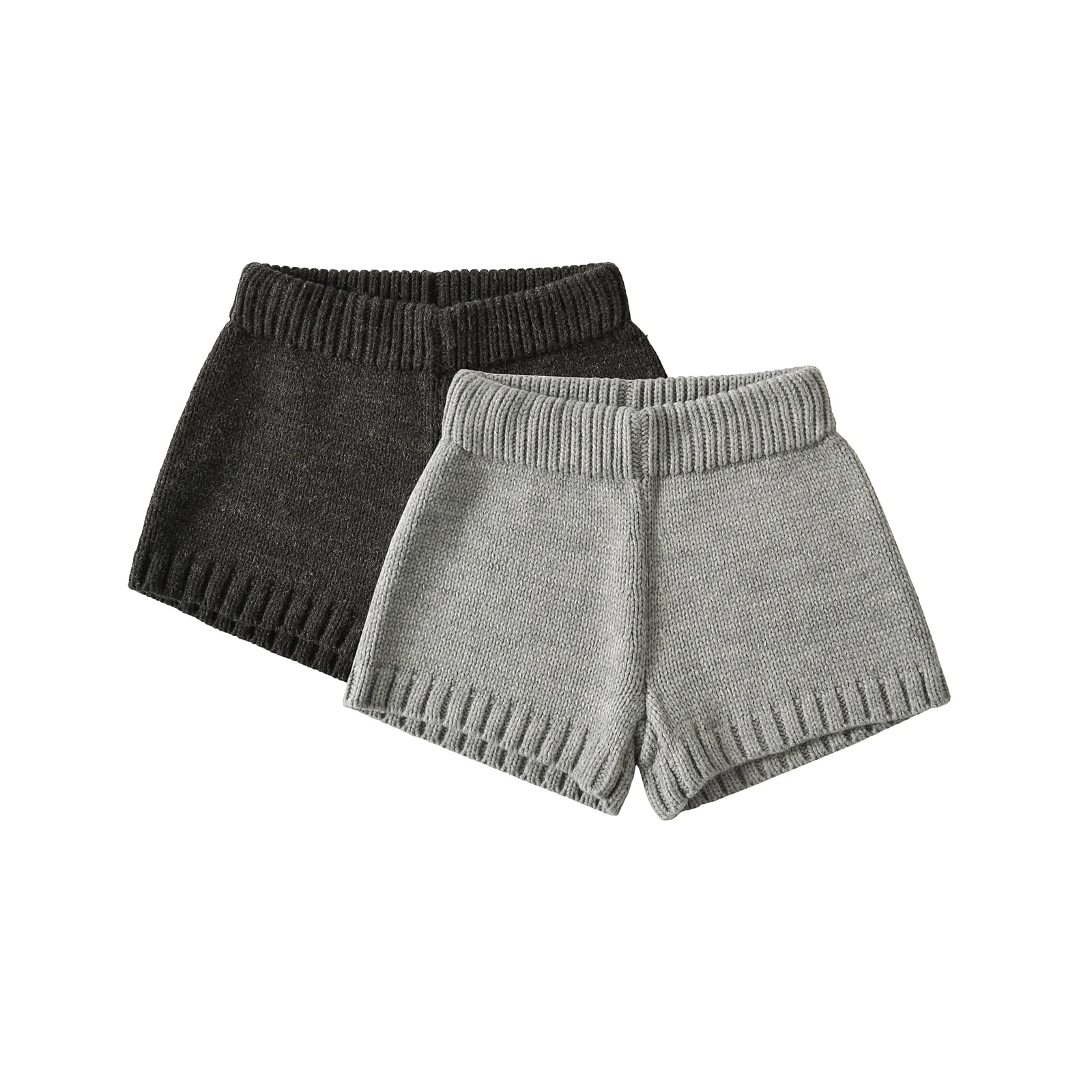 Spring Women Straight Knitting Shorts Girl's Elastic Middle Waist Short Pants Dark Gray Light Gray