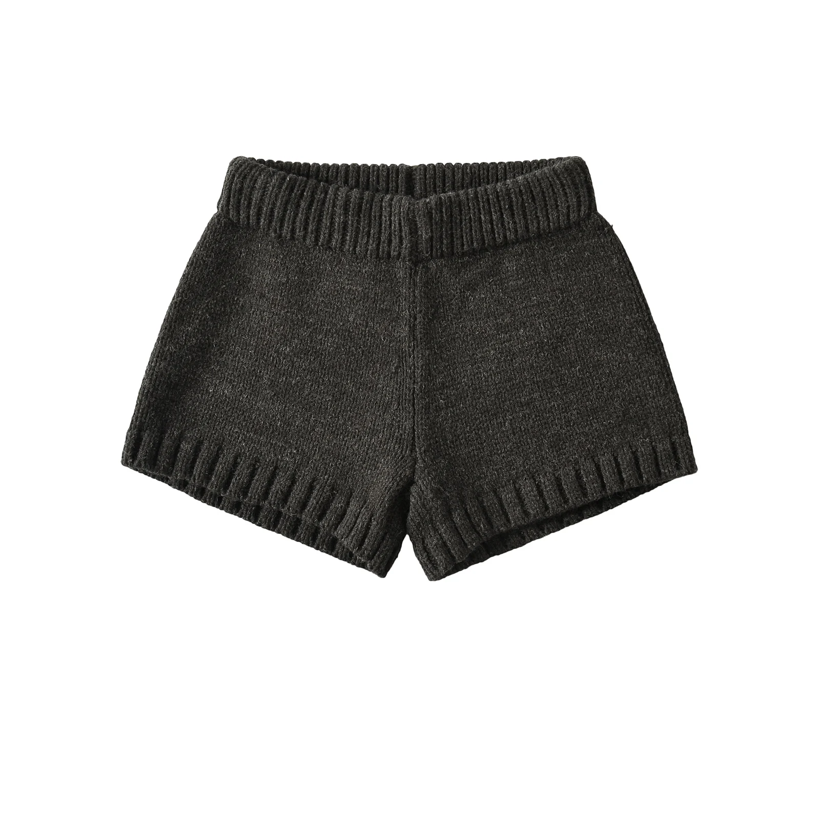 Spring Women Straight Knitting Shorts Girl's Elastic Middle Waist Short Pants Dark Gray Light Gray