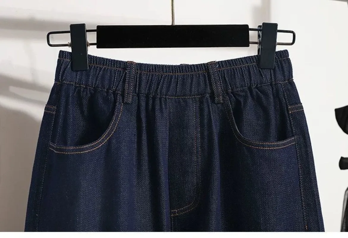 Women Denim Shorts 2026 New Summer Elastic High Waisted Jeans Ice Silk Wide-leg Pants Ladies Loose Solid Cowboy Shorts Size 5XL