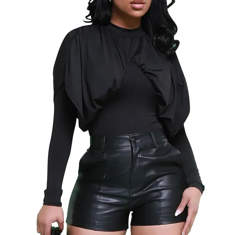 CM.YAYA Women Fashion PU Zipper Fly Skinny Stretch Shorts 2024 Fall Winter Street Active INS Faux Leather Short Trousers Pants