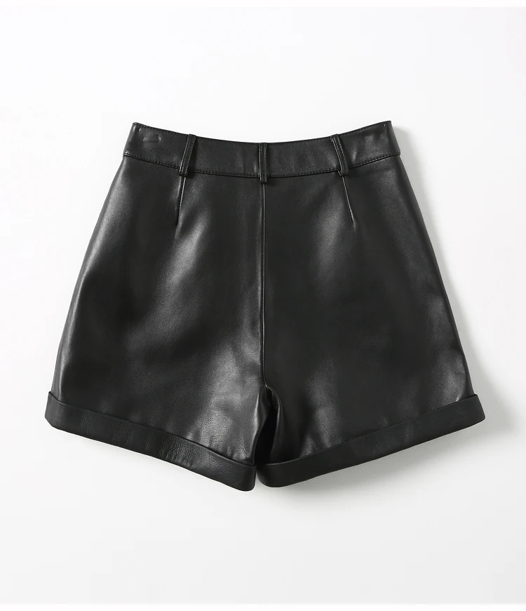 2026 Winter Women European/American Fashion Genuine Leather Shorts Real Lambskin High Waist Flanging Wide Leg Trousers Boots