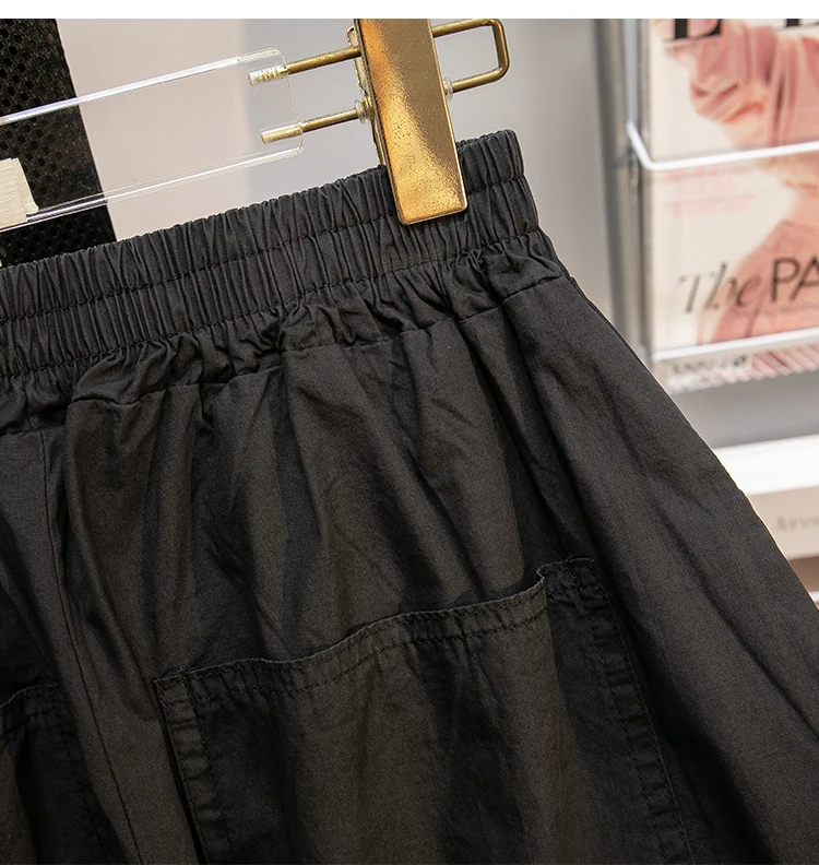 Retro Black Leisure Comfortable Shorts Women Summer New Green Elastic High Waist Loose Wide Leg Ankle-length Pants Oversized New
