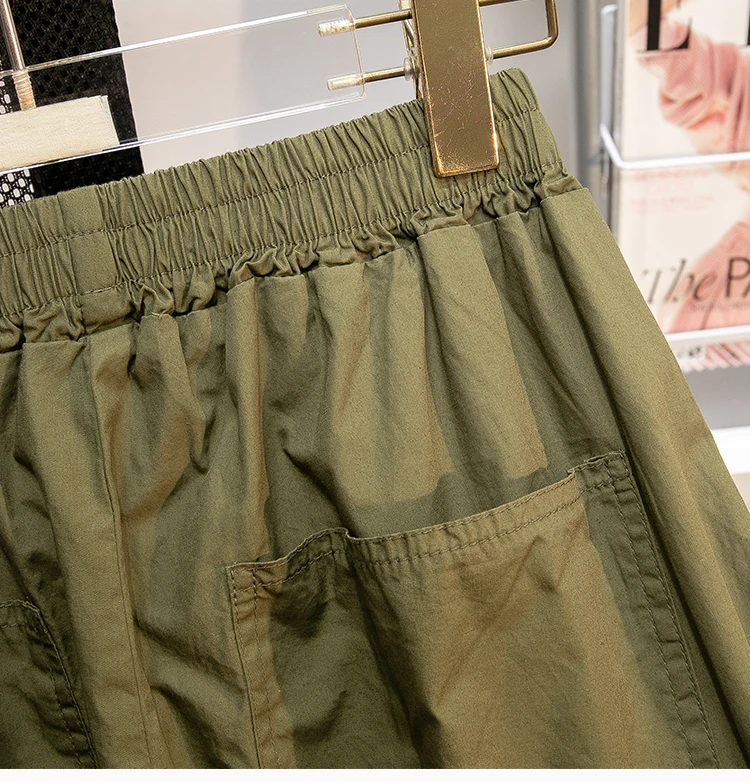 Retro Black Leisure Comfortable Shorts Women Summer New Green Elastic High Waist Loose Wide Leg Ankle-length Pants Oversized New