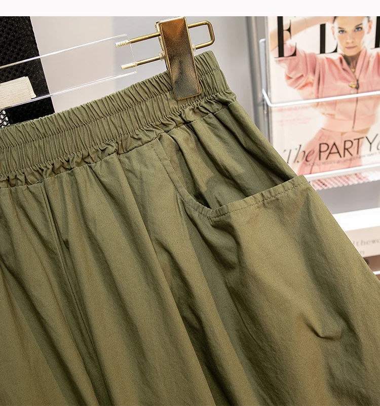 Retro Black Leisure Comfortable Shorts Women Summer New Green Elastic High Waist Loose Wide Leg Ankle-length Pants Oversized New