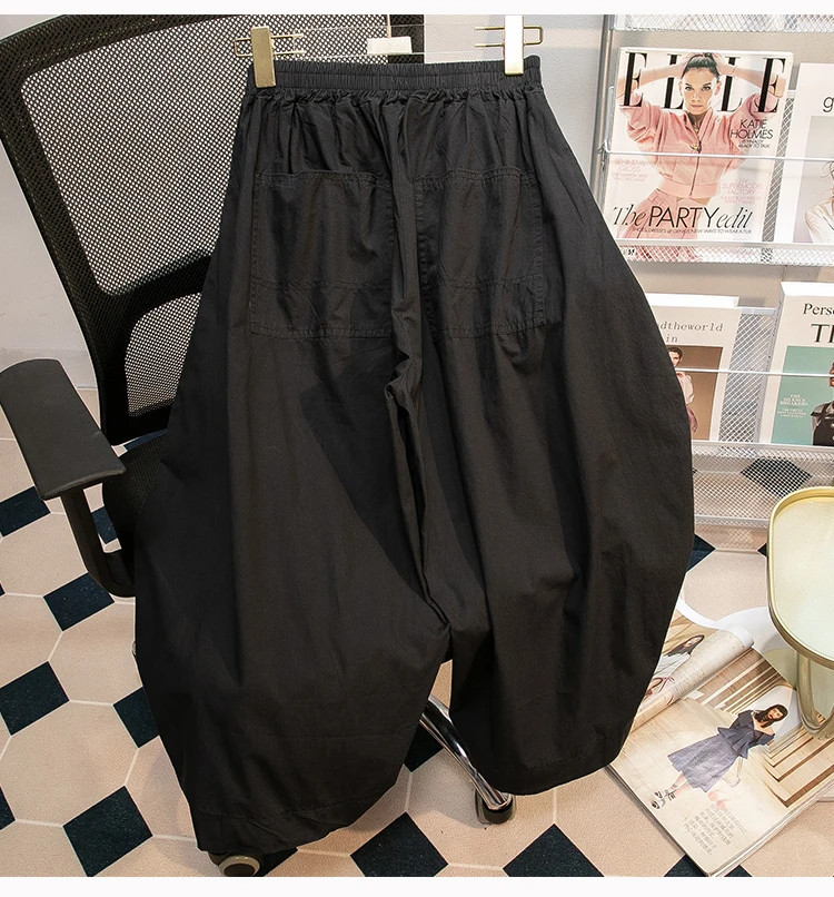 Retro Black Leisure Comfortable Shorts Women Summer New Green Elastic High Waist Loose Wide Leg Ankle-length Pants Oversized New