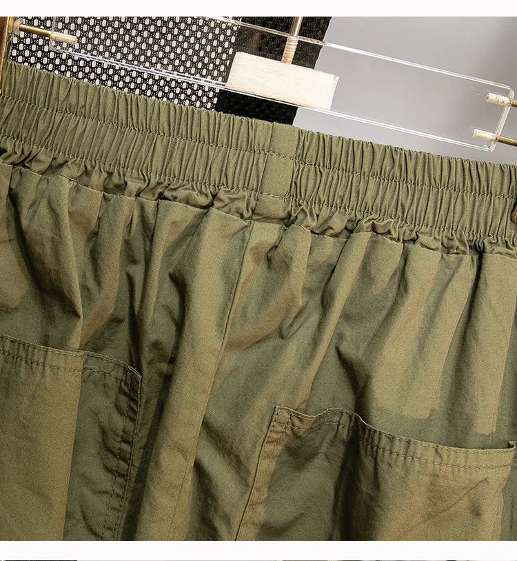 Retro Black Leisure Comfortable Shorts Women Summer New Green Elastic High Waist Loose Wide Leg Ankle-length Pants Oversized New