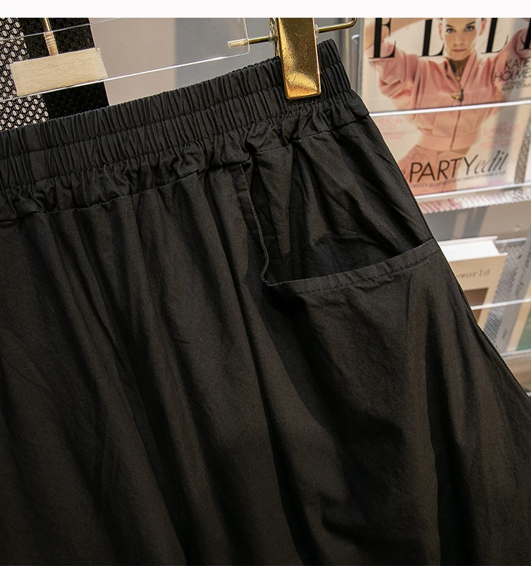 Retro Black Leisure Comfortable Shorts Women Summer New Green Elastic High Waist Loose Wide Leg Ankle-length Pants Oversized New