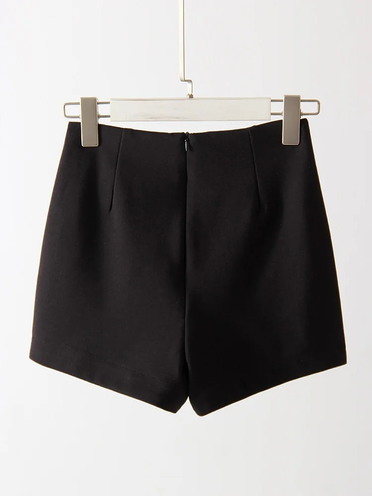 Streamgirl Black Micro Shorts For Women High Waist Invisible Zipper Elastic Mini Shorts For Women Casual Women's Summer Shorts