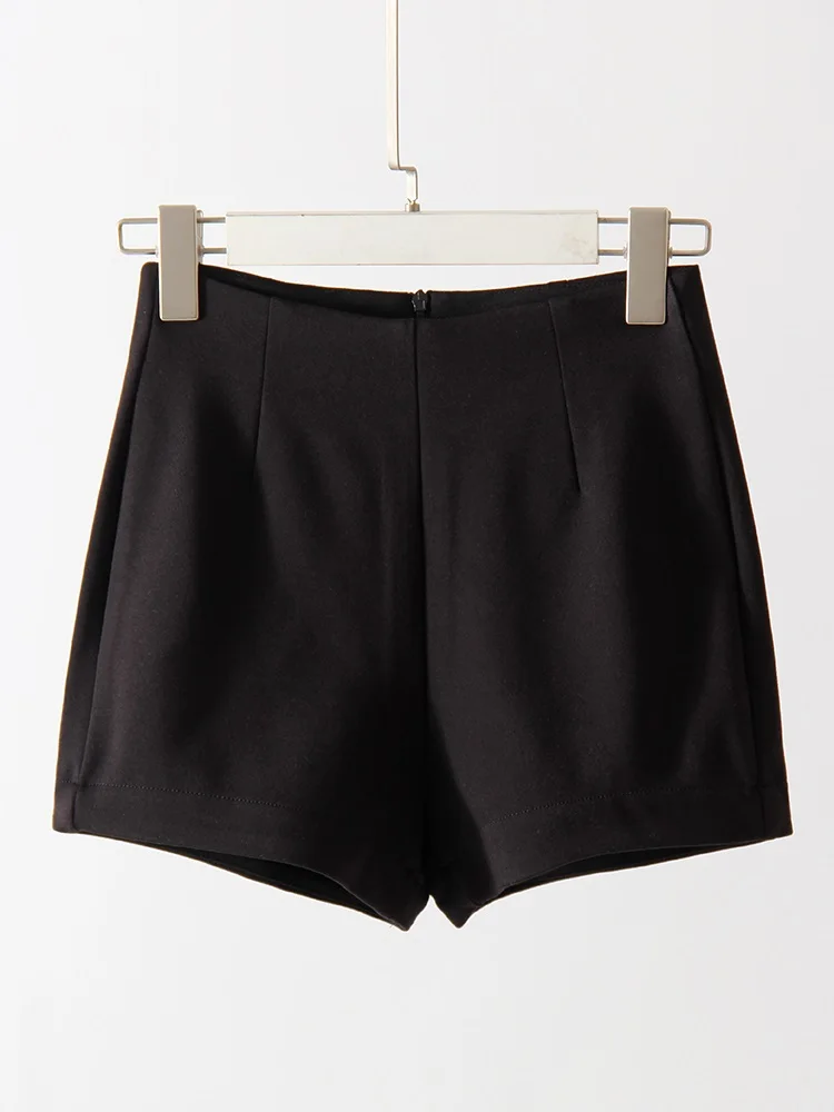 Streamgirl Black Micro Shorts For Women High Waist Invisible Zipper Elastic Mini Shorts For Women Casual Women's Summer Shorts