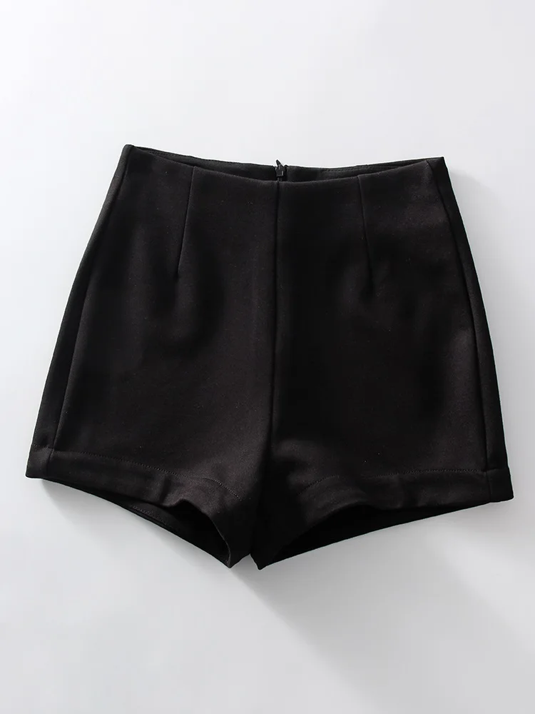 Streamgirl Black Micro Shorts For Women High Waist Invisible Zipper Elastic Mini Shorts For Women Casual Women's Summer Shorts
