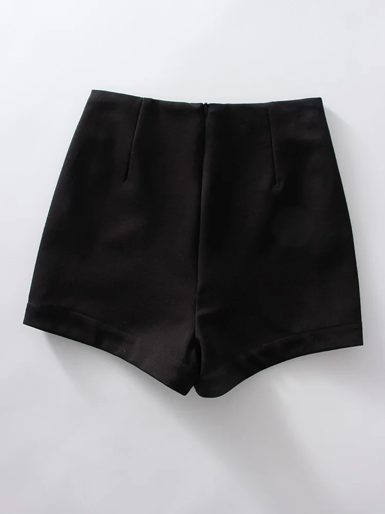 Streamgirl Black Micro Shorts For Women High Waist Invisible Zipper Elastic Mini Shorts For Women Casual Women's Summer Shorts