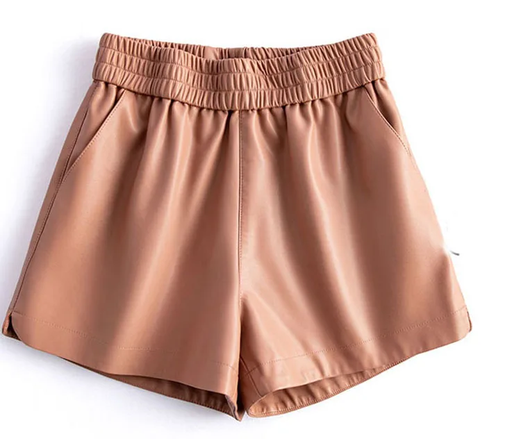 New 2024 Real Leather Shorts for Women Wide Leg Short Women Genuine Sheepskin Leather Pants High Waist Black Shorts Ropa Mujer