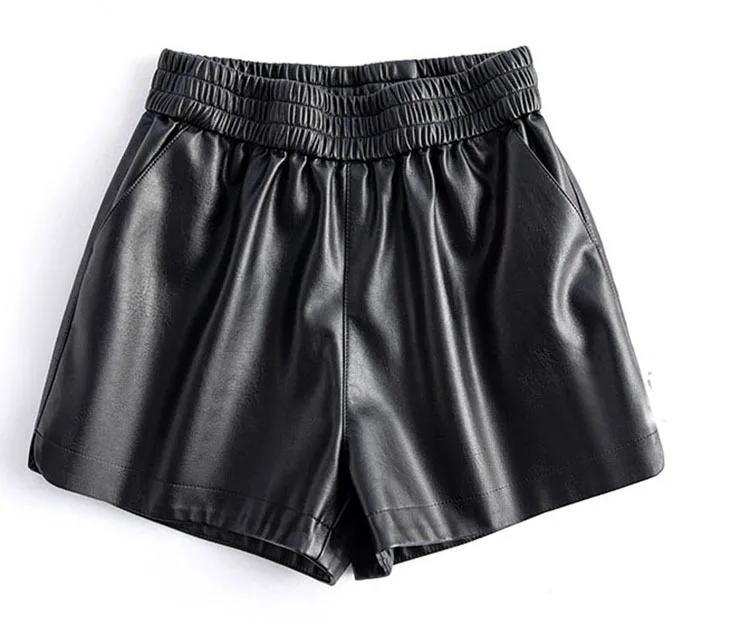 New 2024 Real Leather Shorts for Women Wide Leg Short Women Genuine Sheepskin Leather Pants High Waist Black Shorts Ropa Mujer