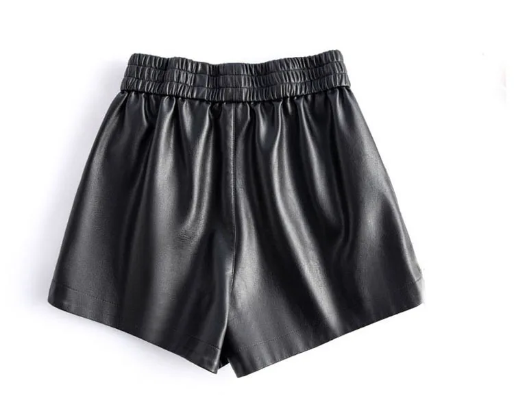 New 2024 Real Leather Shorts for Women Wide Leg Short Women Genuine Sheepskin Leather Pants High Waist Black Shorts Ropa Mujer