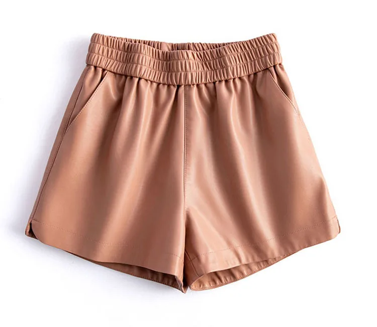 New 2024 Real Leather Shorts for Women Wide Leg Short Women Genuine Sheepskin Leather Pants High Waist Black Shorts Ropa Mujer