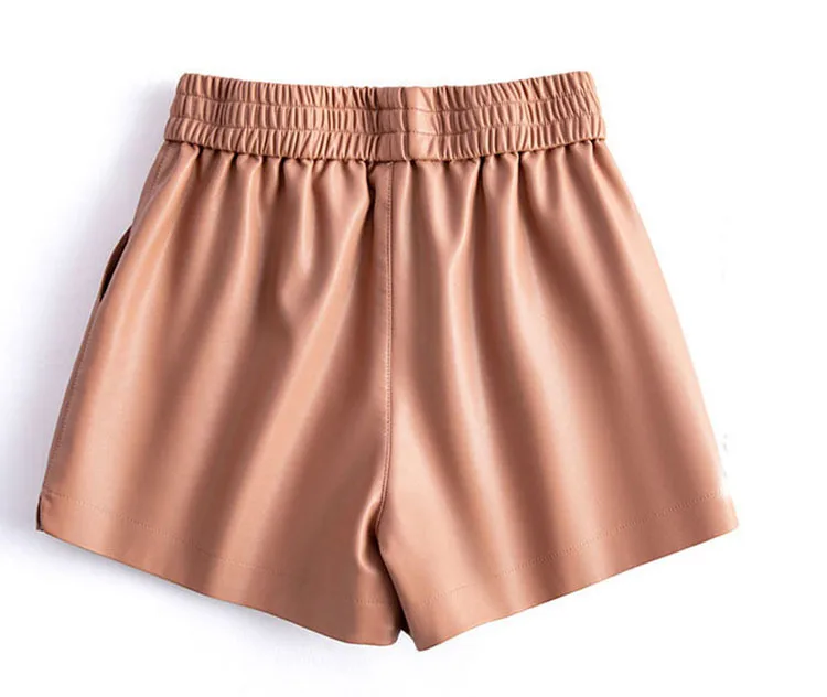 New 2024 Real Leather Shorts for Women Wide Leg Short Women Genuine Sheepskin Leather Pants High Waist Black Shorts Ropa Mujer