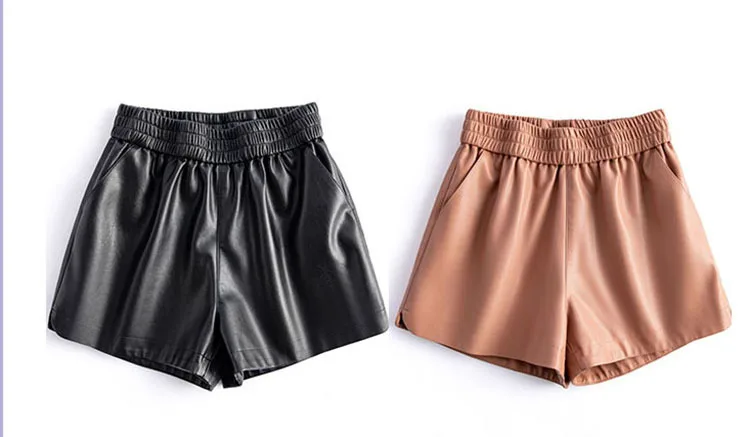 New 2024 Real Leather Shorts for Women Wide Leg Short Women Genuine Sheepskin Leather Pants High Waist Black Shorts Ropa Mujer