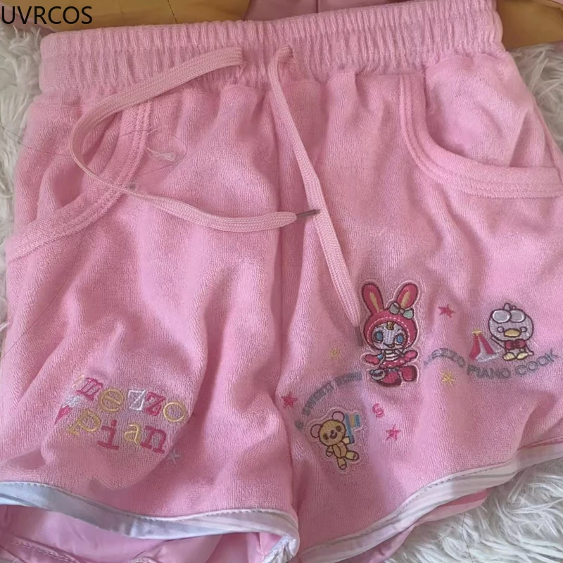 Japan Summer Sweet Lolita Shorts Women Kawaii Cartoon Bunny Elastic Waist Wide Leg Pants Casual Loose Pantalones Cortos De Mujer