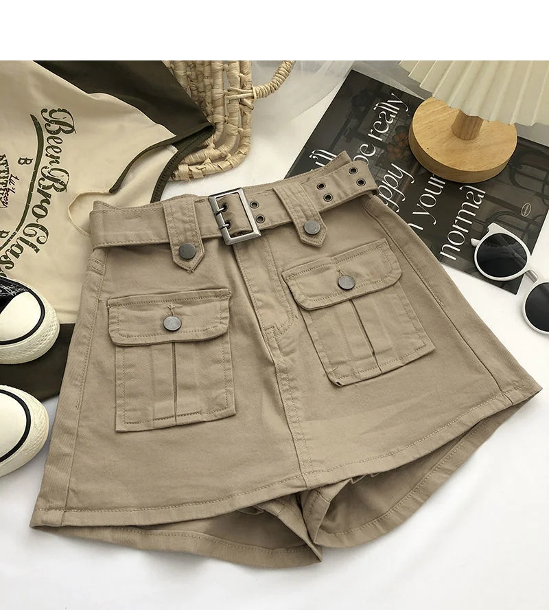 2026 Summer Safari Style Women Denim Pantskirt High-waist Short Slim A-line Jean Skirts Lady Anti-expose Lining Wide-leg Shorts