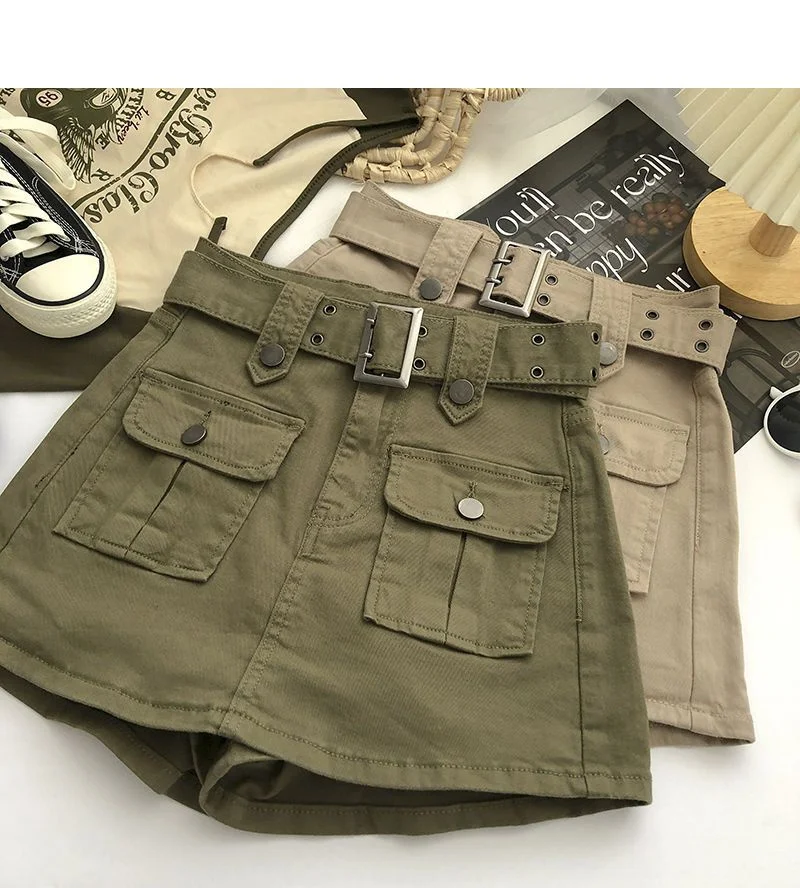 2026 Summer Safari Style Women Denim Pantskirt High-waist Short Slim A-line Jean Skirts Lady Anti-expose Lining Wide-leg Shorts