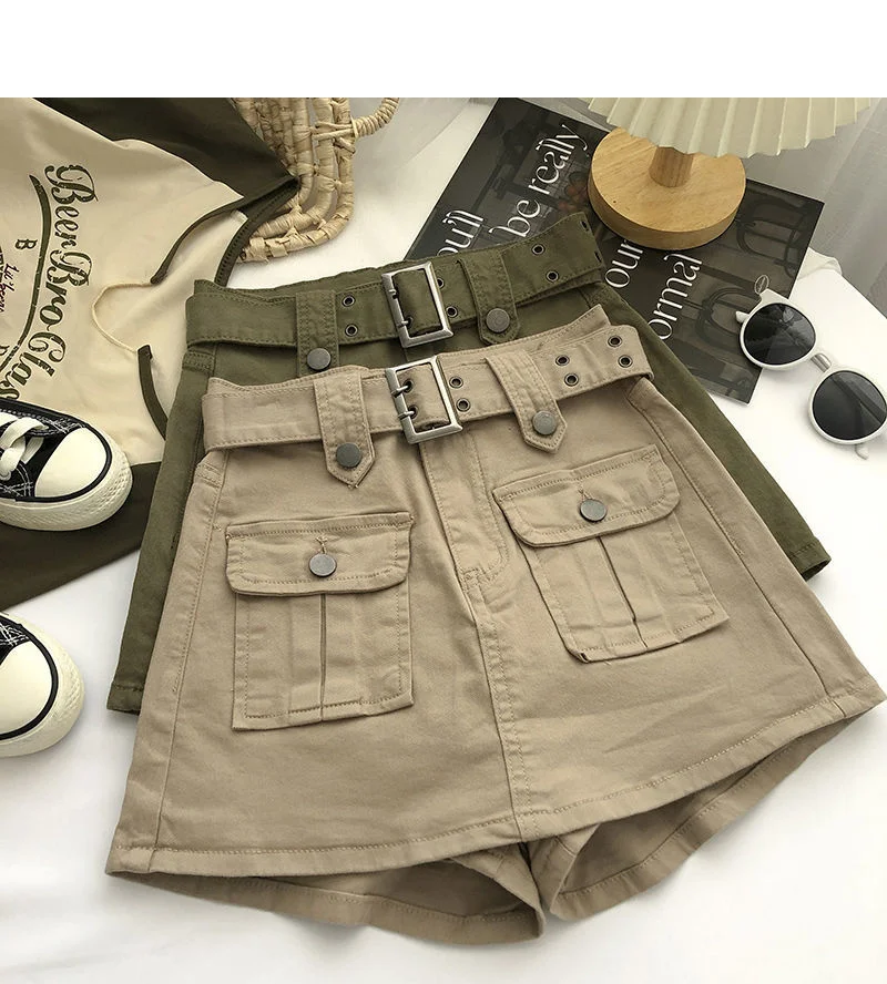2026 Summer Safari Style Women Denim Pantskirt High-waist Short Slim A-line Jean Skirts Lady Anti-expose Lining Wide-leg Shorts
