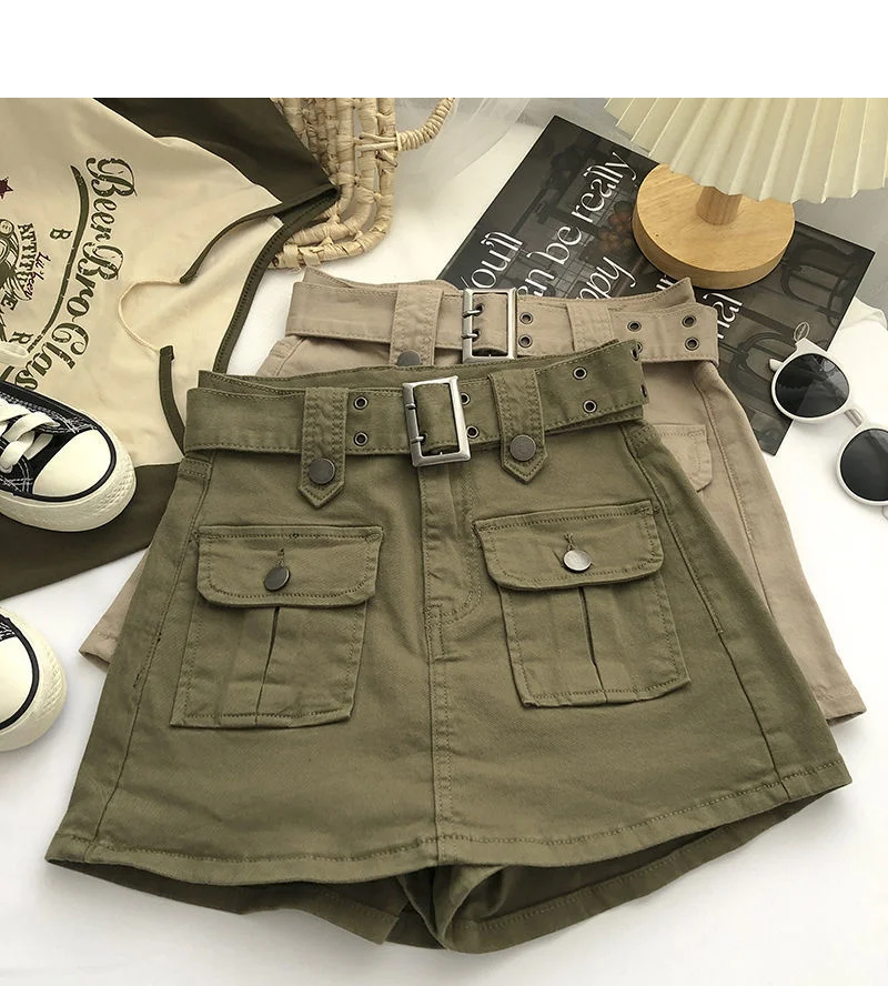2026 Summer Safari Style Women Denim Pantskirt High-waist Short Slim A-line Jean Skirts Lady Anti-expose Lining Wide-leg Shorts