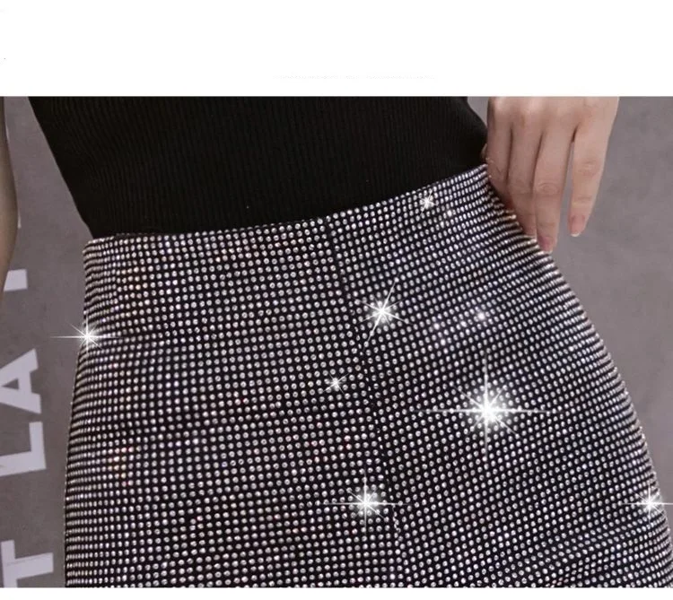 Black High Waist Elastic Shorts Women Streetwear Summer New Full Diamonds Shiny Casual Fashion Slim Female Bag Hip Hot Pants