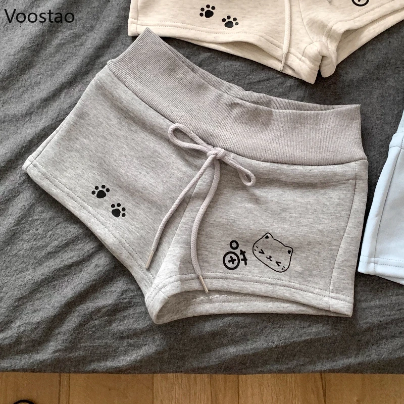 Japanese Sweet Cartoon Cat Print Lolita Shorts Women Kawaii Elastic Waist Casual Short Pants Y2k Aesthetic Cute Cotton Shorts