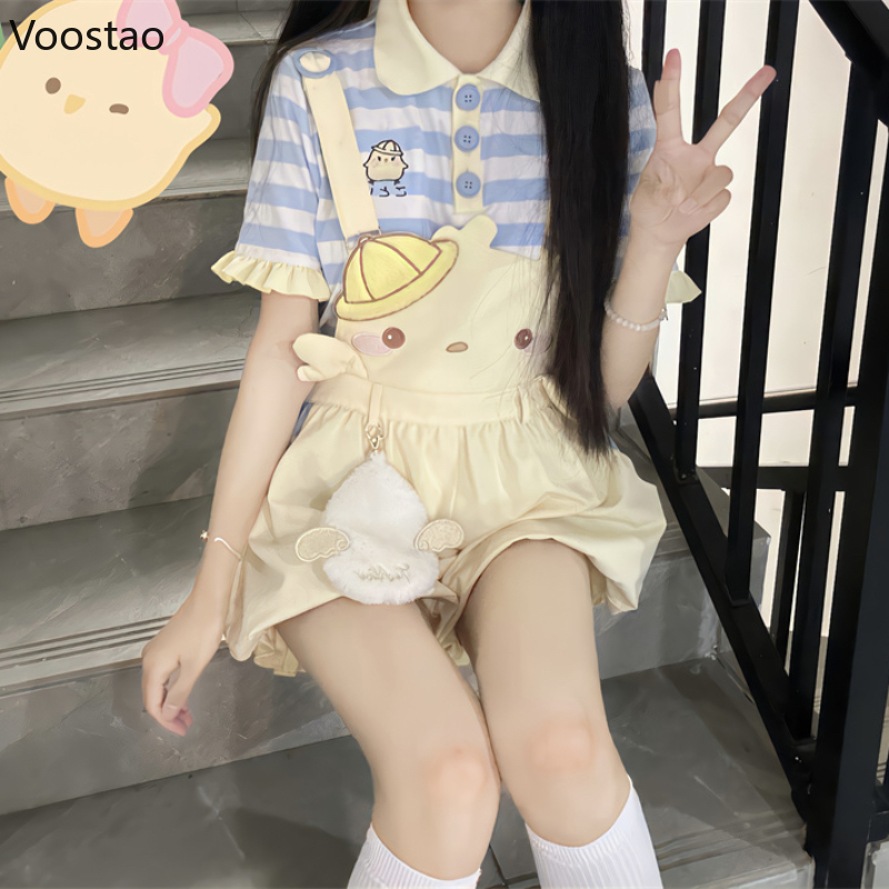 Sweet Lolita Style Shorts Women Casual Kawaii Cartoon Embroidery Overalls Short Pants Japanese Girls Cute Party Bloomers Shorts