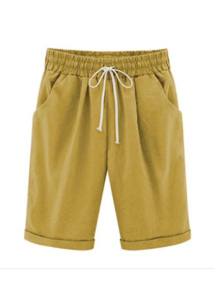 Women Cotton Shorts Casual High Waist Pocket Harem Pant Summer Cool Thin Beachwear Fashion Breathable Female Clothing