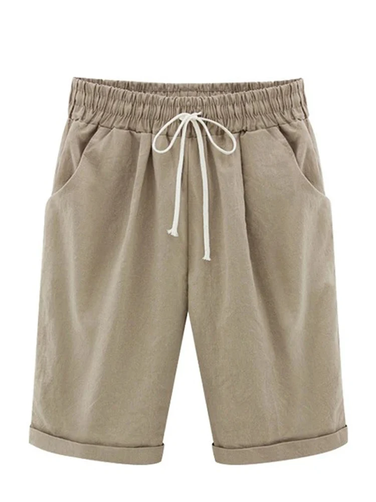 Women Cotton Shorts Casual High Waist Pocket Harem Pant Summer Cool Thin Beachwear Fashion Breathable Female Clothing