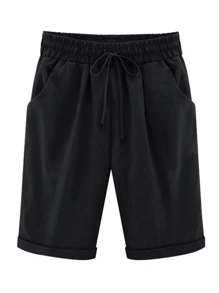 Women Cotton Shorts Casual High Waist Pocket Harem Pant Summer Cool Thin Beachwear Fashion Breathable Female Clothing