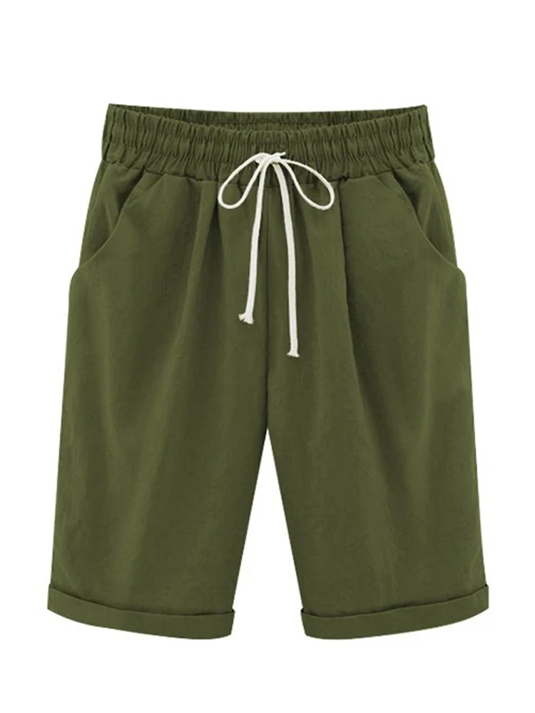 Women Cotton Shorts Casual High Waist Pocket Harem Pant Summer Cool Thin Beachwear Fashion Breathable Female Clothing