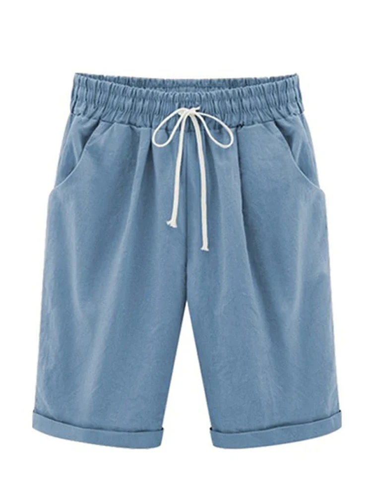 Women Cotton Shorts Casual High Waist Pocket Harem Pant Summer Cool Thin Beachwear Fashion Breathable Female Clothing