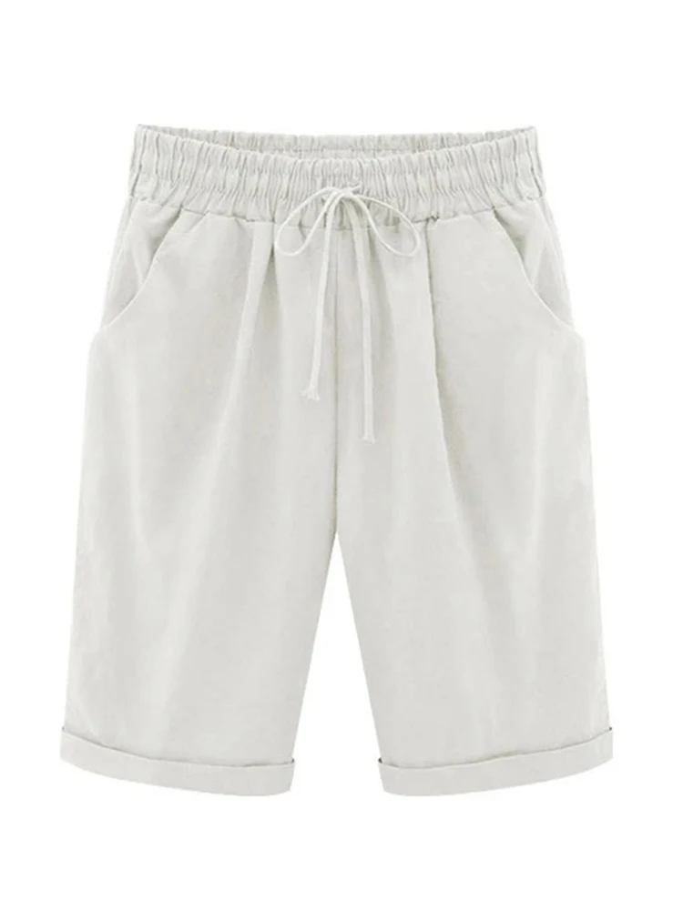 Women Cotton Shorts Casual High Waist Pocket Harem Pant Summer Cool Thin Beachwear Fashion Breathable Female Clothing