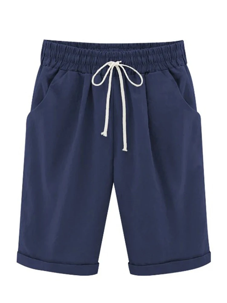 Women Cotton Shorts Casual High Waist Pocket Harem Pant Summer Cool Thin Beachwear Fashion Breathable Female Clothing