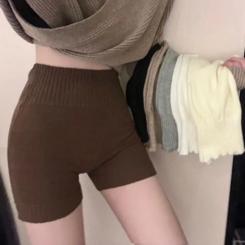 Knitted Warm Shorts for Women Korean Fashion Short Mujer High Waist Casual Solid Color Y2k Pants Pantalones Cortos De Mujer