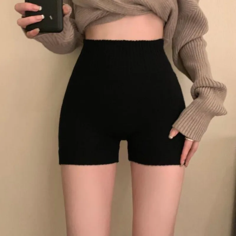 Knitted Warm Shorts for Women Korean Fashion Short Mujer High Waist Casual Solid Color Y2k Pants Pantalones Cortos De Mujer