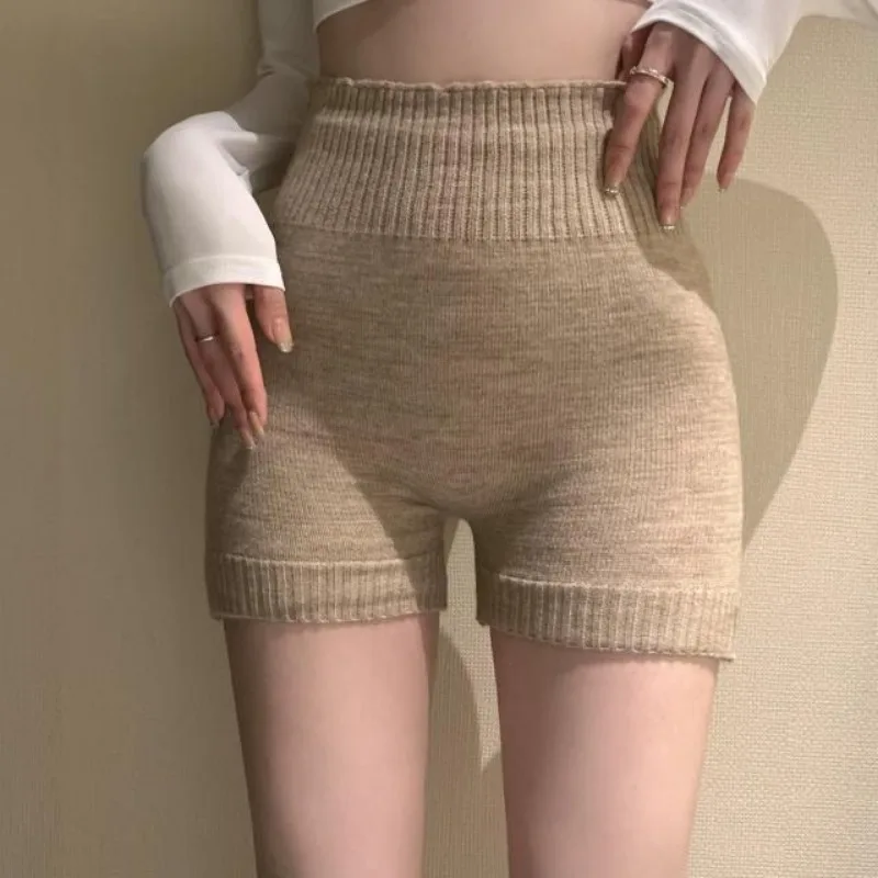 Knitted Warm Shorts for Women Korean Fashion Short Mujer High Waist Casual Solid Color Y2k Pants Pantalones Cortos De Mujer