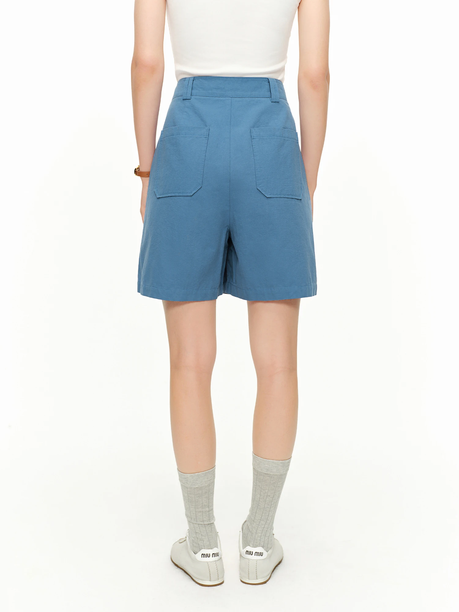 DUSHU High-waisted A-line Wide-leg Shorts White Cool Style Perfect for Summer 2026 Blue Simple Leisure Cotton Cozy Daily