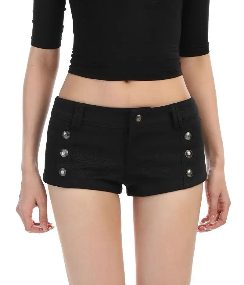Y2K High Street Double Row Button Shorts Women Summer Design Slim Fit Slimming Low Waist Hip Hugging Hot Pants